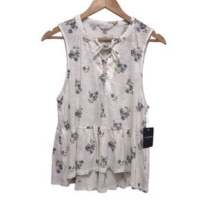 LUCKY BRAND Cottage Floral Peplum Tank Top Tie Chest Modal Cotton Blend Size M